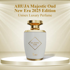 AHUJA Majestic Oud cap closeup shows refined branding and luxury feel.