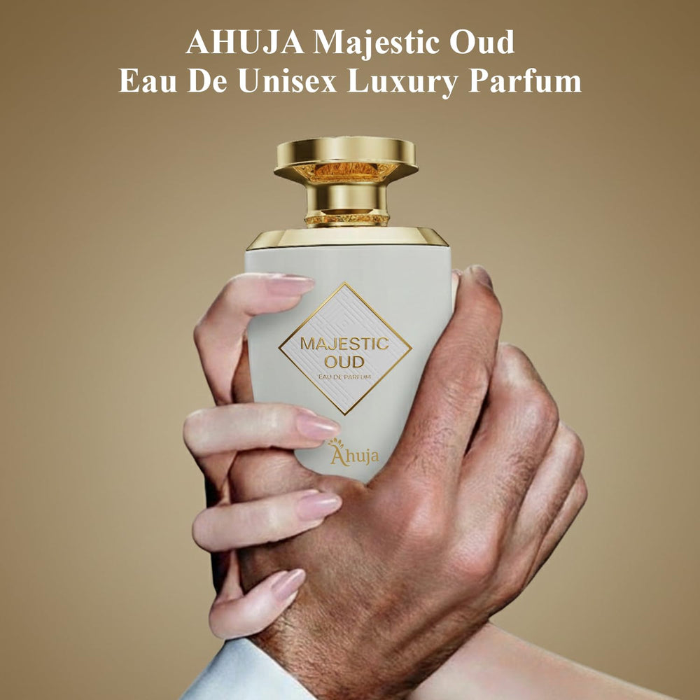 AHUJA Majestic Oud gift box signals a ready-to-gift presentation.