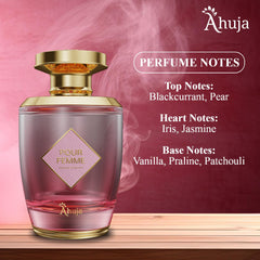 AHUJA Pour Femme vanilla and praline note adds romantic, lasting sweetness.