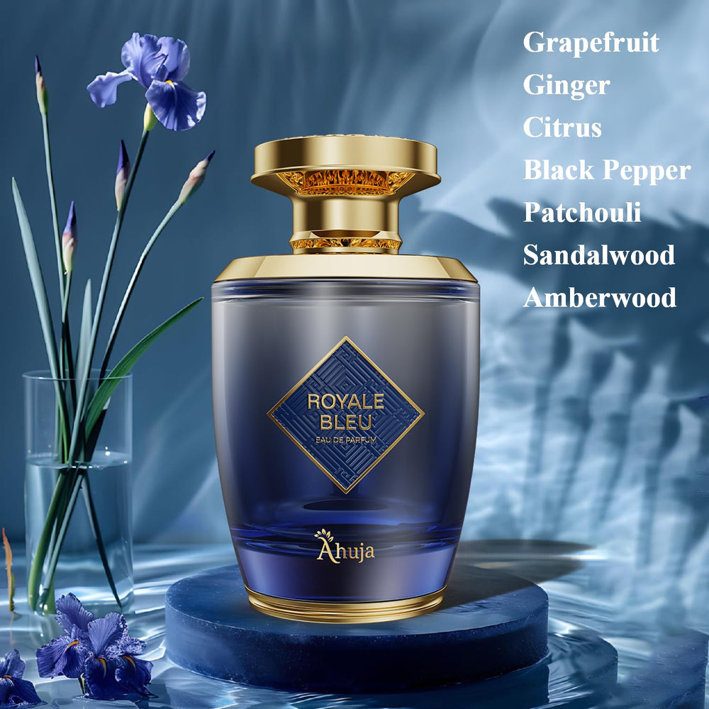 Ahuja Royal Bleu spray mid-application in warm lighting