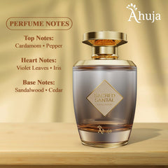 AHUJA Sacred Santal iris-violet-leaves visual suggests refined elegance for all genders