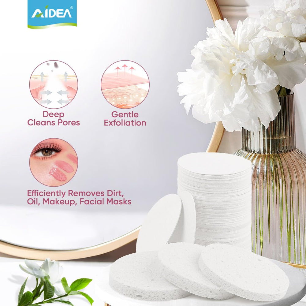 AIDEA sponge highlighting plant-based cellulose source for eco-friendly beauty.