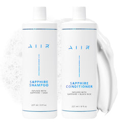 AIIR Sapphire shampoo bottle pour for shiny, balanced scalp.