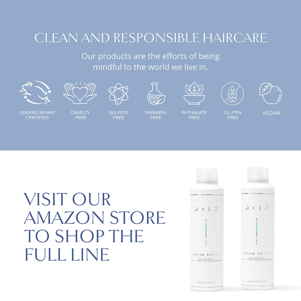 AIIR Shine Spray with Crystal Quartz infusion boosts mood and shine.
