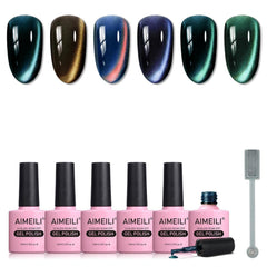 AIMEILI Cat Eye gel nail polish kit shot showing vibrant colors for at-home nail art