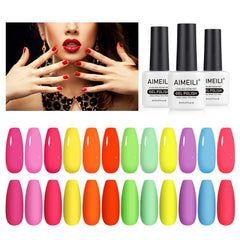 AIMEILI neon yellow-green polish bottle, sunny vibe for festivals.