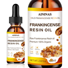 AININAS Frankincense Resin Oil bottle close-up for calming skincare on sensitive skin