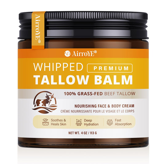 AirroYE grass-fed beef tallow bottle for natural skin nourishment.