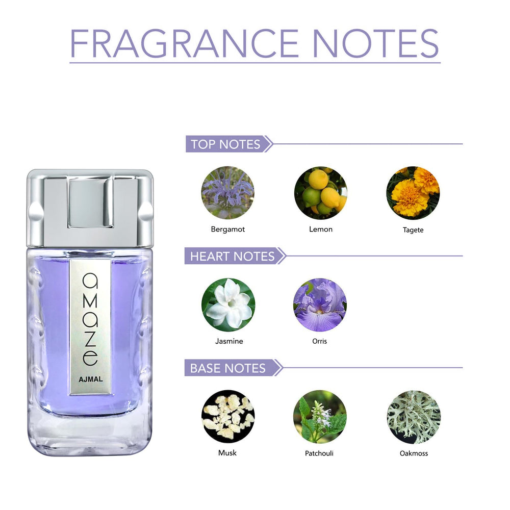Ajmal Amaze bottle with a musky finish for a refined afterglow.