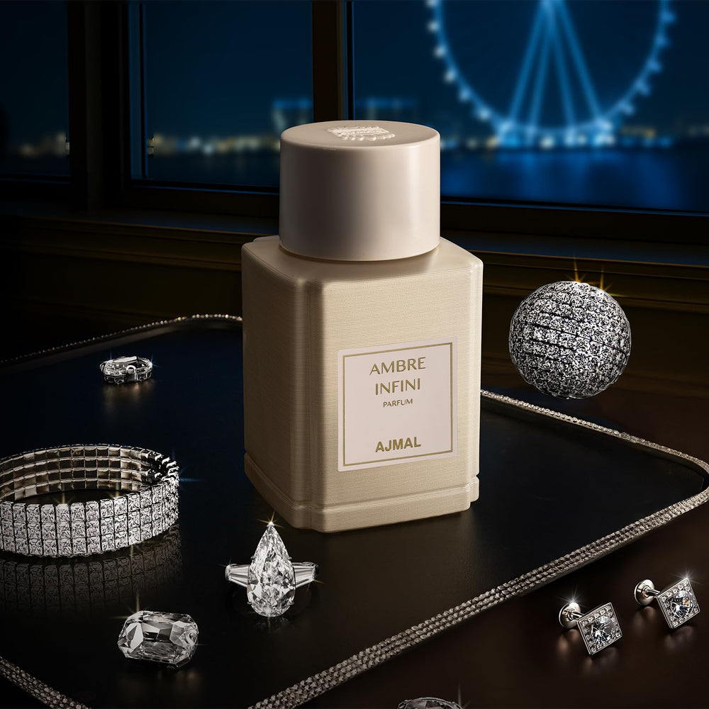 Ajmal Oud Marquis Ambre Infini cedarwood note closeup, warm and refined.