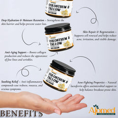 AJOMED COSMETICS packaging box highlights clean ingredients and handmade craftsmanship.