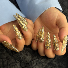 AKA Unicorn trendy handmade press-on nails in long stiletto shape with glossy finish for glamorous nights