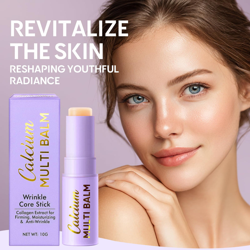 AKQBPN Calcium Volume Multi Balm applied to forehead lines for targeted moisture.