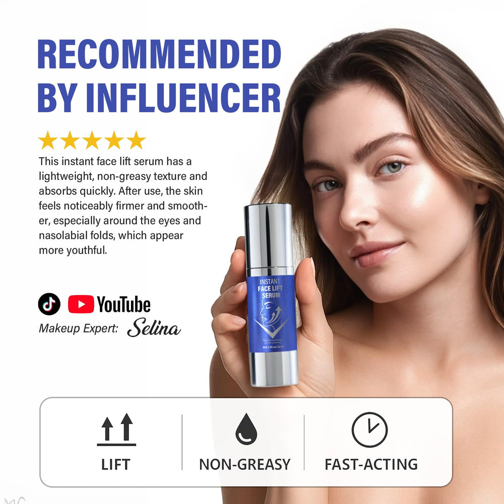 AKQBPN Instant Face Lift Serum skin glow close-up highlighting refreshed appearance.
