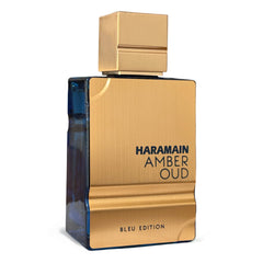Al Haramain Amber Oud Blue Edition box packaging showcased for gifting or special occasions.