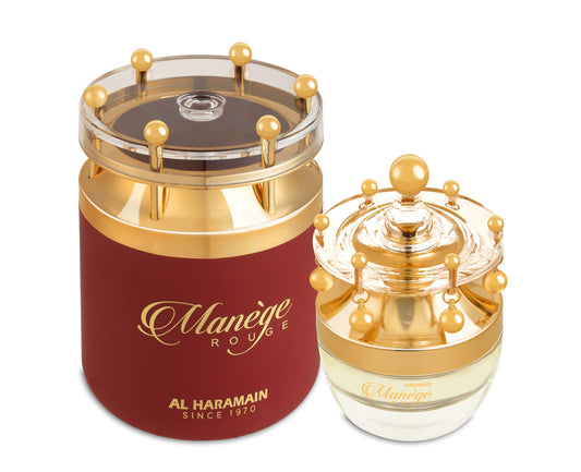 Al Haramain Manege Rouge bottle highlighting top notes for an inviting daytime freshness