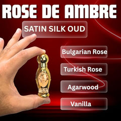 AL MAHAS Rose de ambre Oud note closeup showcases deep smoky elegance