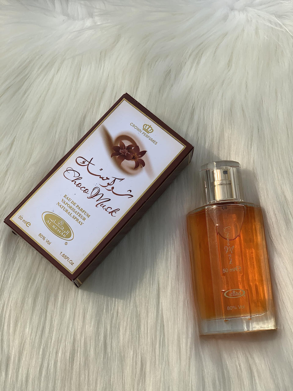 Al-Rehab Choco Musk bottle close-up, premium oriental aroma