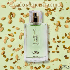 Al-Rehab Choco Musk Pistachio pour blending cacao with vanilla-amber warmth.
