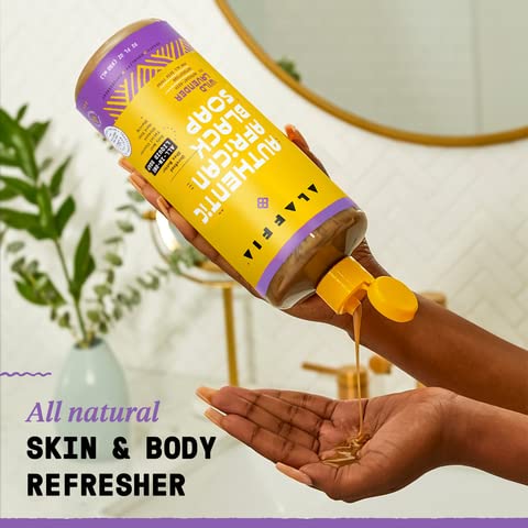 Alaffia Black Soap hand-pump bottle emphasizes multipurpose cleanser for daily use.