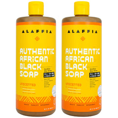 Alaffia authentic African Black Soap unscented 2-pack bottle for all-in-one cleansing.