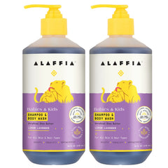 Alaffia Babies and Kids 2-pack shampoo bottle with lemon lavender scent for soft hair and skin.