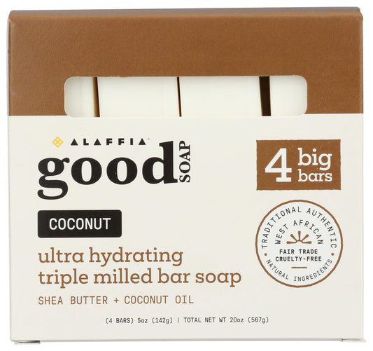Alaffia Coconut Good Soap value pack front bar with cruelty-free formula.