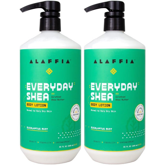 Alaffia Everyday Shea Eucalyptus Mint Lotion bottle for daily hydrating care.