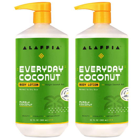 Alaffia Everyday Coconut Body Lotion bottle front for daily hydration.