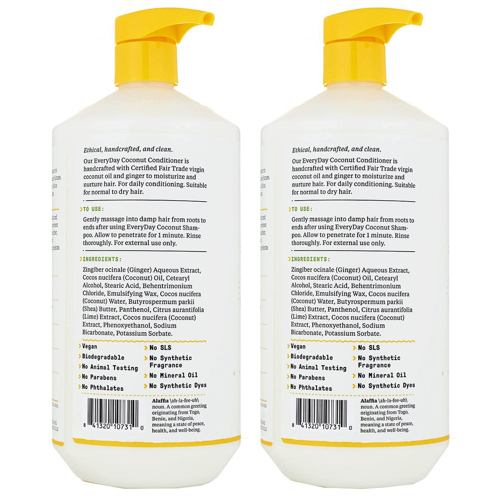Alaffia EveryDay Coconut Conditioner Coconut Lime back label highlights fair trade roots.