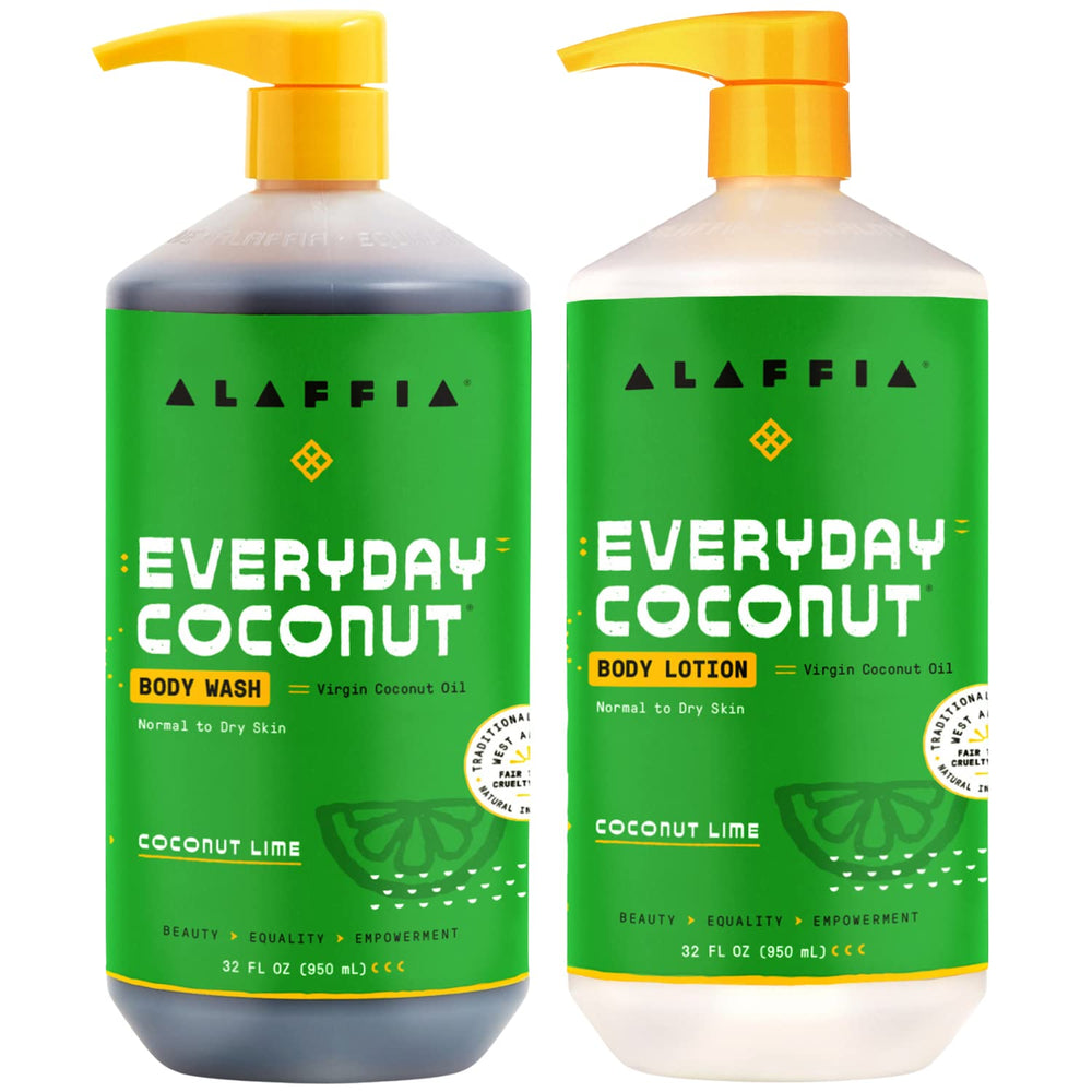 Alaffia Everyday Coconut Lotion bottle shows moisturizing formula for normal to dry skin.