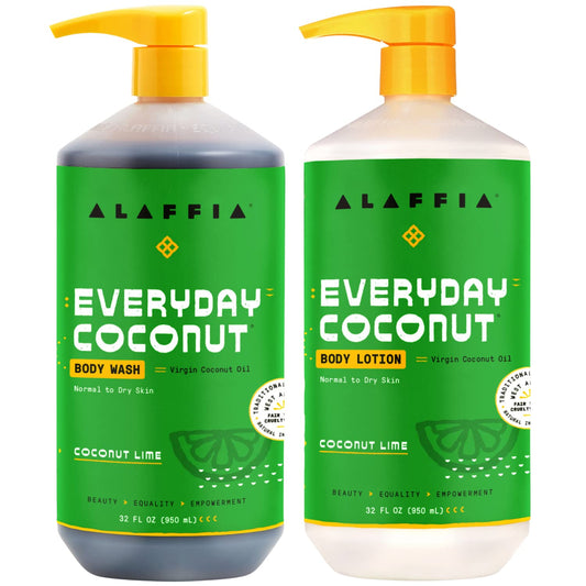 Alaffia Everyday Coconut Lotion bottle shows moisturizing formula for normal to dry skin.