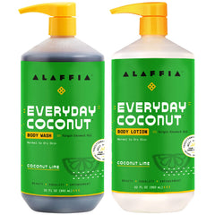 Alaffia Everyday Coconut Lotion bottle shows moisturizing formula for normal to dry skin.