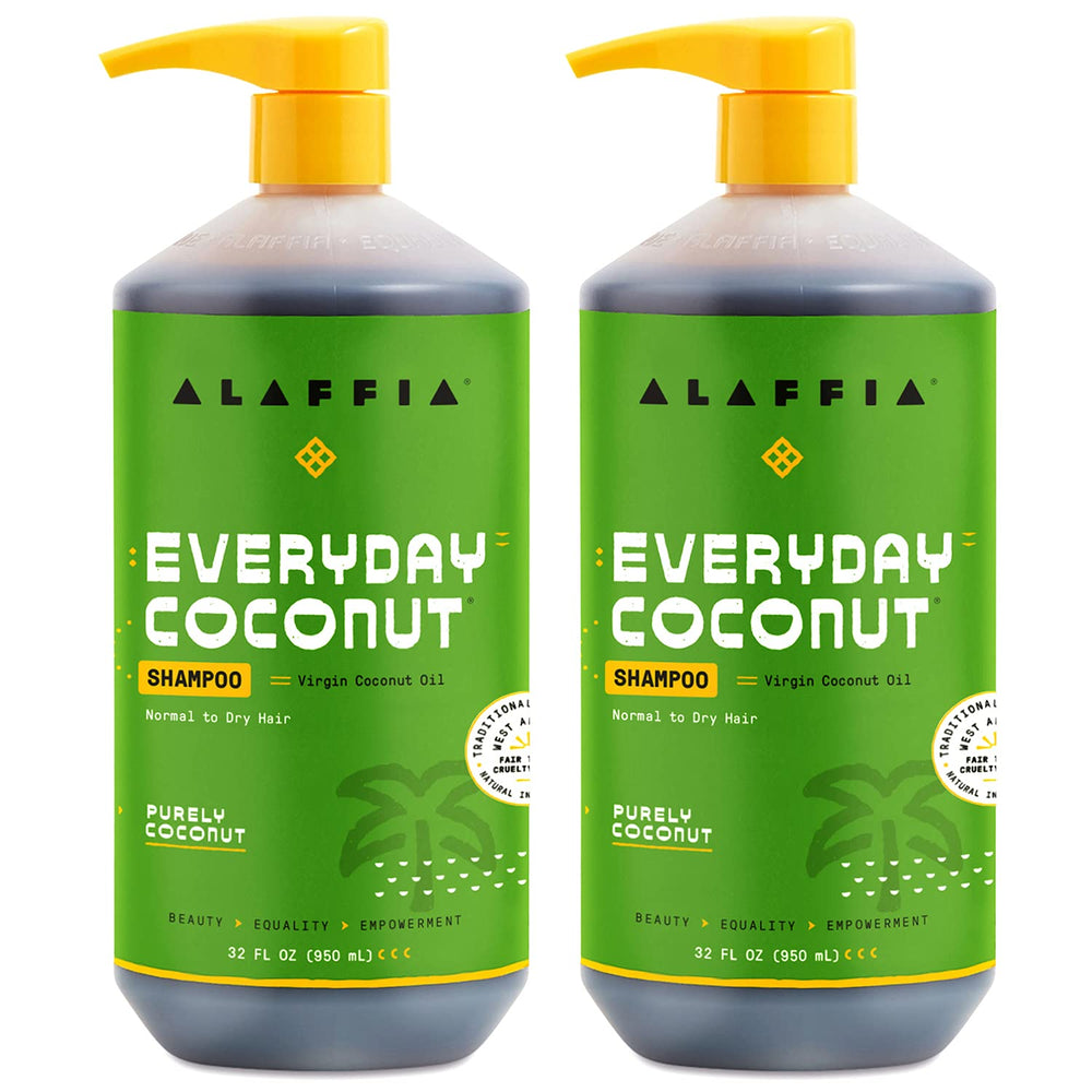 Alaffia EveryDay Coconut Shampoo bottle showing a hydrating formula for dry hair