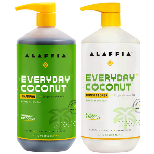 Alaffia EveryDay Coconut Shampoo bottle with virgin coconut oil for gentle cleansing and hydration.