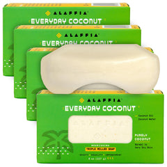 Alaffia EveryDay Coconut Soap Bar with natural coconut oil nourishes skin during bath.