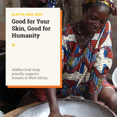 Alaffia Good Soap Coconut label close-up highlighting cruelty-free and paraben-free claims.