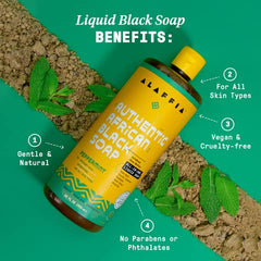Alaffia packaging highlights eco-friendly, multipurpose cleanser for whole-body care.