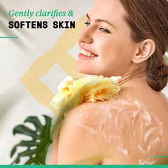 Alaffia Shea Butter-infused formula softens skin and hair after use.