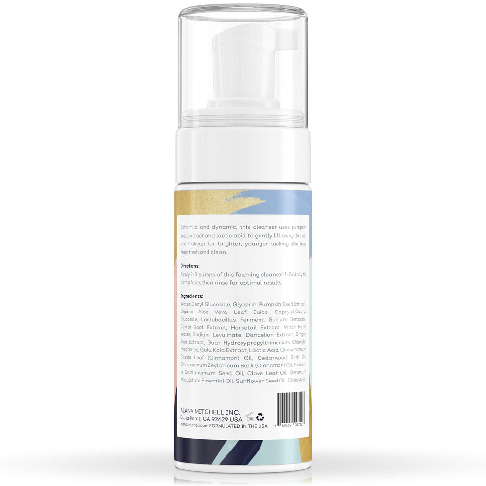Alana Mitchell pumpkin-seed oil formula hydrates while purifying the skin during cleansing.