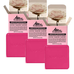 Alaskacube Rose Glow shower bar wrapped, delivering long-lasting hydration and soothing rose scent.