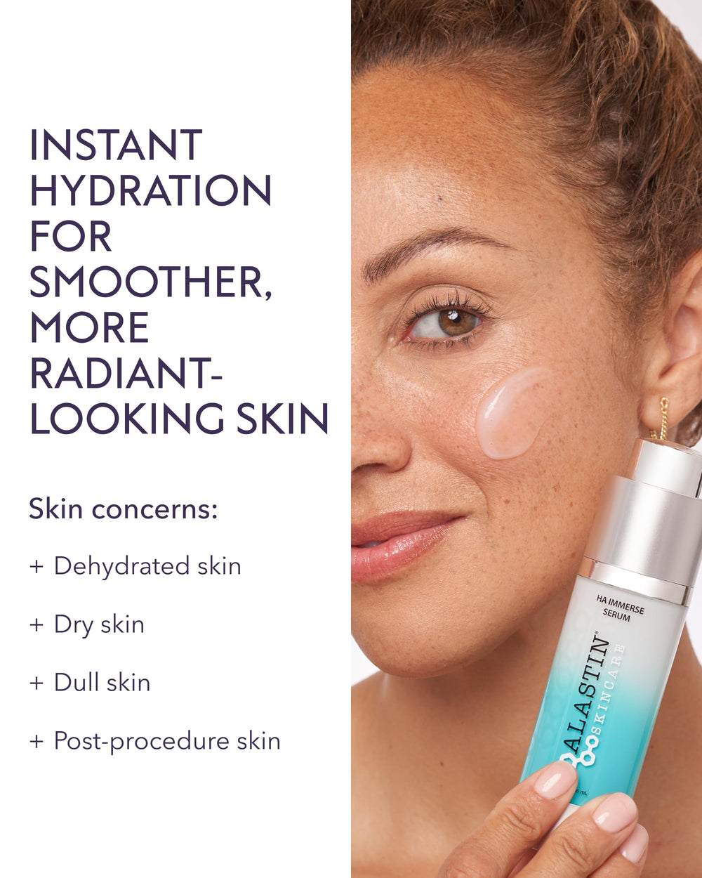 Close-up of applying ALASTIN HA IMMERSE Serum for smoother skin