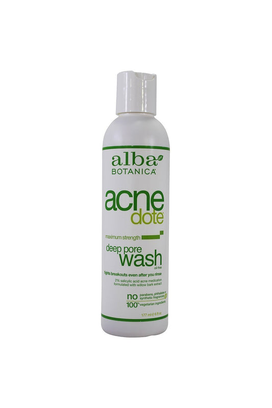 Alba Botanica Acnedote Deep Pore Wash bottle pour with botanicals helping prevent blemishes.