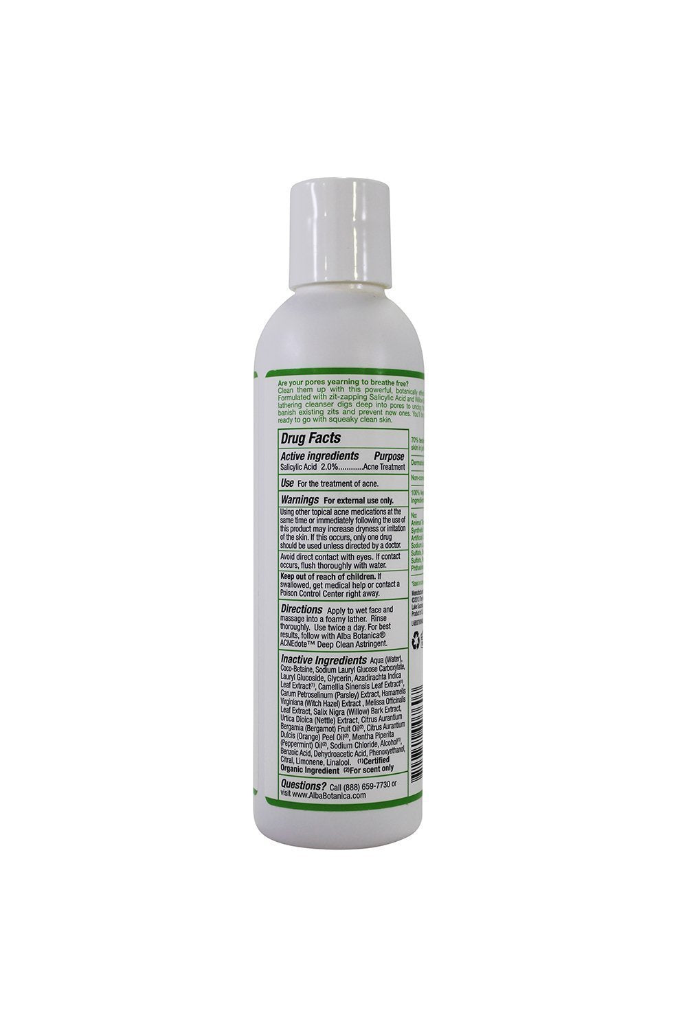 Alba Botanica Acnedote Deep Pore Wash ingredients highlight natural botanicals for clearer skin.