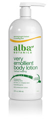 Alba Botanica Very Emollient Herbal Healing lotion bottle pours for quick soothing hydration
