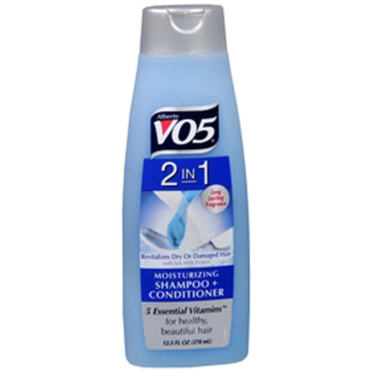Alberto VO5 2-in-1 bottle front view, convenient daily moisturizing hair care.