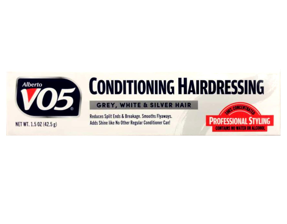 Alberto VO5 Conditioning Hairdressing six-pack tubes on shelf for easy styling.