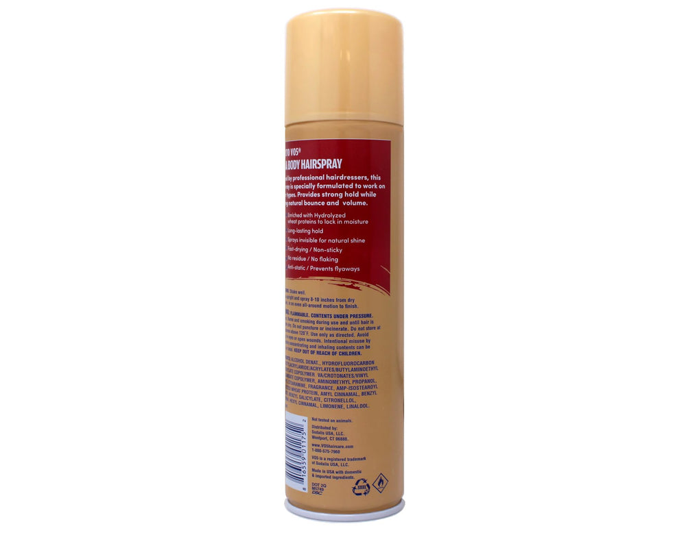 Fine mist from VO5 Hairspray applies smoothly to hair.