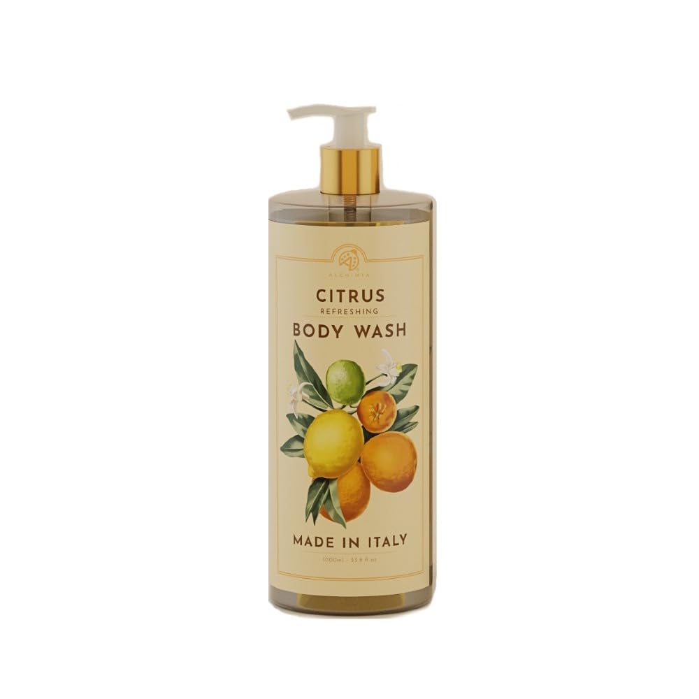 Alchimia Citrus Refreshing Body Wash bottle 1000ml showcases vibrant packaging, ideal for daily pampering.