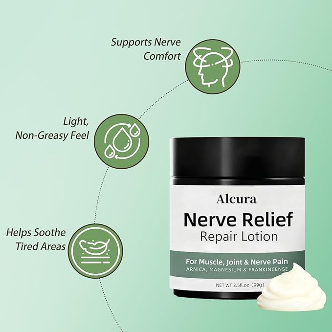 Close-up of Alcura Nerve Cream texture showing a soft, velvety finish.